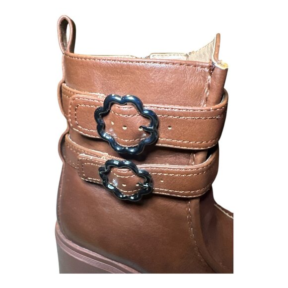 Sam & Libby Cognac Boots 8.5 Floral Buckle - Picture 10 of 13
